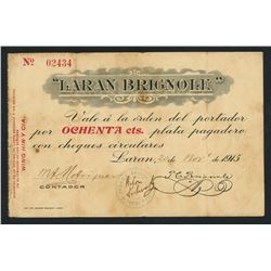 Chincha Alta, Peru, Wing Hing y Cia, 80 cents, 20-11-1915, serial 02434.