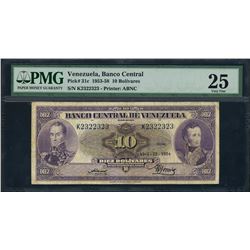 Caracas, Venezuela, Banco Central, 10 bolivares, 22-4-1954, certified PMG VF 25.