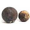 Image 1 : Lot of two iron cannonballs (one small and encrusted, the other broken off a barshot) from the 1733 