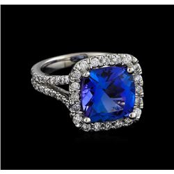 5.64 ctw Tanzanite and Diamond Ring - 14KT White Gold