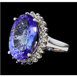 10.74 ctw Tanzanite and Diamond Ring - 14KT White Gold