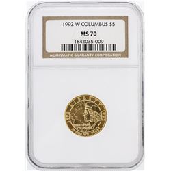 1992-W NGC MS70 $5 Columbus Gold Coin