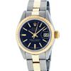 Image 1 : Rolex Two-Tone Black Index Yellow Gold Fluted Oyster Band DateJust Ladies Watch