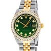 Image 6 : Rolex Mens Two Tone Green String Princess Cut Diamond Datejust Wristwatch