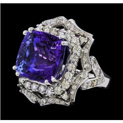 15.95 ctw Tanzanite and Diamond Ring - 14KT White Gold