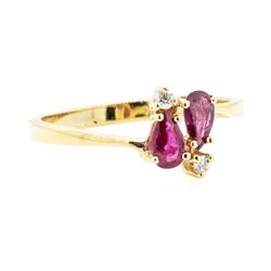 0.40 ctw Ruby and Diamond Ring - 14KT Yellow Gold