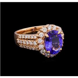 3.12 ctw Tanzanite and Diamond Ring - 14KT Rose Gold