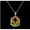 Image 2 : 4.82 ctw Citrine Quartz and Diamond Pendant With Chain - 14KT Yellow Gold