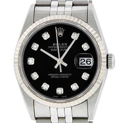 Rolex Mens SS Black Diamond Datejust Quickset Sapphire Wristwatch