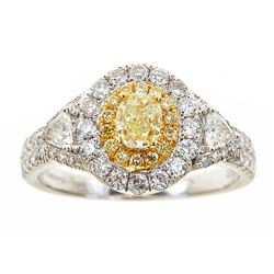 0.54 ctw Yellow and White Diamond Ring - 18KT White and Yellow Gold