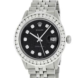 Rolex Mens Stainless Steel 3.15 ctw Black Diamond Datejust Wristwatch