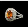 2.20 ctw Mandarin Spessartite and Diamond Ring - 14KT White Gold