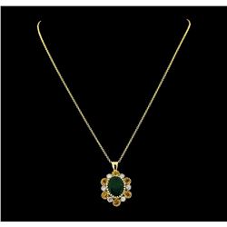 6.80 ctw Emerald, Sapphire and Diamond Pendant With Chain - 14KT Yellow Gold