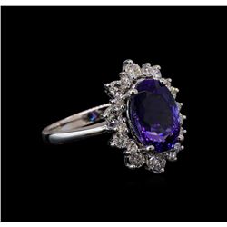 3.37 ctw Tanzanite and Diamond Ring - 14KT White Gold