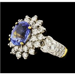 2.85 ctw Sapphire and Diamond Ring - 9KT Yellow Gold With Rhodium