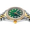 Image 2 : Rolex Mens Two Tone Green String Princess Cut Diamond Datejust Wristwatch