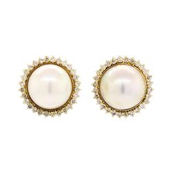 2.00 ctw Diamond and Mabe Pearl Earrings - 14KT Yellow Gold