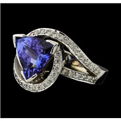 4.10 ctw Tanzanite and Diamond Ring - 14KT White Gold