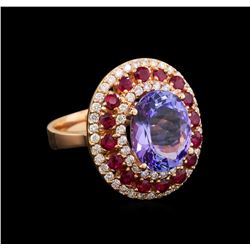 14KT Rose Gold 6.61 ctw Tanzanite, Ruby and Diamond Ring