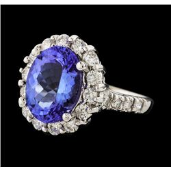 4.13 ctw Tanzanite and Diamond Ring - 14KT White Gold