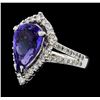 4.33 ctw Tanzanite and Diamond Ring - 14KT White Gold