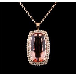 GIA Cert 51.47 ctw Morganite and Diamond Pendant With Chain - 14KT Rose Gold