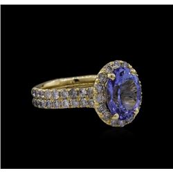 3.44 ctw Tanzanite and Diamond Ring - 14KT Yellow Gold