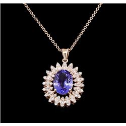 3.20 ctw Tanzanite and Diamond Pendant With Chain - 14KT Rose Gold