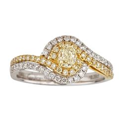 0.93 ctw Yellow and White Diamond Ring - 18KT White and Yellow Ring