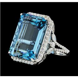 21.47 ctw Aquamarine And Diamond Ring - 18KT White Gold