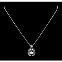 4.20 ctw Aquamarine, Sapphire and Diamond Pendant With Chain - 14KT White Gold