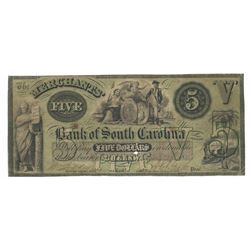 1850's $5 Obsolete Bank Note of Cheraw South Carolina