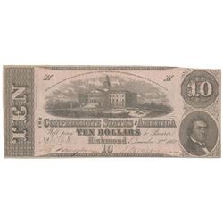 1862 $10 The Confederate States of America Note T-52 CC