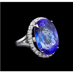 GIA Cert 26.53 ctw Tanzanite and Diamond Ring - 14KT White Gold