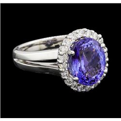 4.12 ctw Tanzanite and Diamond Ring - 14KT White Gold