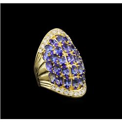 14KT Yellow Gold 7.21 ctw Tanzanite and Diamond Ring