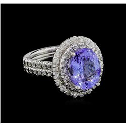 5.29 ctw Tanzanite and Diamond Ring - 14KT White Gold