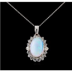 10.61 ctw Opal and Diamond Pendant With Chain - 14KT White Gold