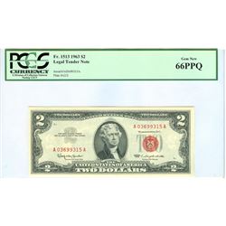 1963 PCGS GN66PPQ $2 Red Seal Legal Tender Bank Note