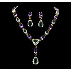 214.25 ctw Multi Gemstone Earrings and Necklace Suite - 18KT White Gold