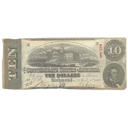 1863 $10 The Confederate States of America Note T-59 CC