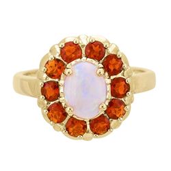 0.65 ctw Opal and Fire Opal Ring - 14KT Yellow Gold