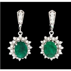 5.83 ctw Emerald and Diamond Earrings - 14KT White Gold