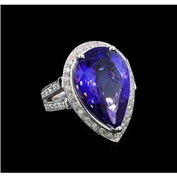 GIA Cert 13.42 ctw Tanzanite and Diamond Ring - 14KT White Gold