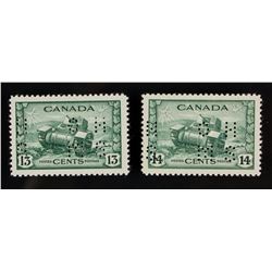 2 PC 1943 Canada 13 & 14 Cents OHMS Stamp