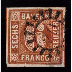 1850 Germany Bayern Franco 6 Kreuzer Stamp