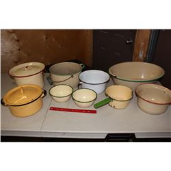 Lot of Enamel Ware (Bowls, Tub, Pots, Etc;)