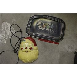 Vintage Frame (24”x16”)& Light-Up Santa Decoration (Working)