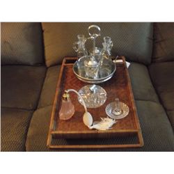 Condiment Set, Crystal Perfumes & Ring Holder