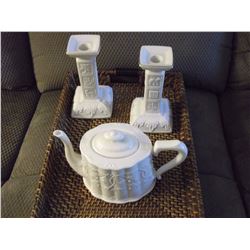 Lenox "Sabbath" Candle Holders & "Gold Finger" Tea Pot With 24 KT